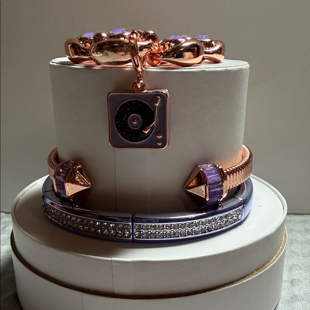 bebe Rose Gold Bracelet Set with Lavender Accents